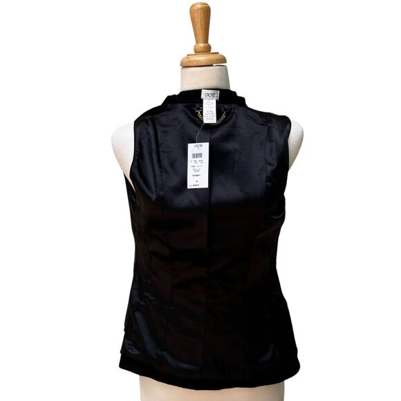 Y2K Cache Vest NWT Sz 6 Black Silk Ruffle V Neck Whimsigoth Dark Romantic 90s - Picture 9 of 11